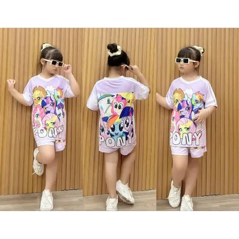 Đồ Bộ Bé Gái Size Đại 12-45kg, Bộ Đùi Cổ Tim Vải Thun Lạnh in Hình Labubu, Kuromi Dễ Thương Cho Bé Gái