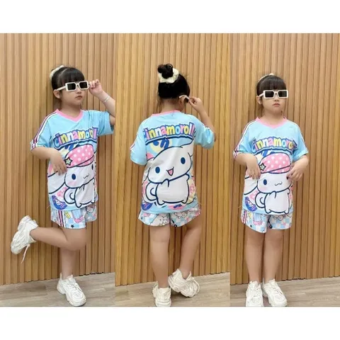 Đồ Bộ Bé Gái Size Đại 12-45kg, Bộ Đùi Cổ Tim Vải Thun Lạnh in Hình Labubu, Kuromi Dễ Thương Cho Bé Gái