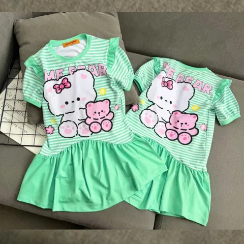 [H16] Váy Bé Gái Size Đại 14-49kg, Đầm Suông Kẻ Sọc Phối Lai Vải Thun Lạnh in Hoạt Hình Hot Trend