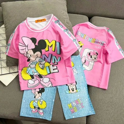 [H13] 12-45kg Đồ bộ bé gái tay ngắn quần dài ống suông thun lạnh 3D họa tiết hoạt hình dễ thương