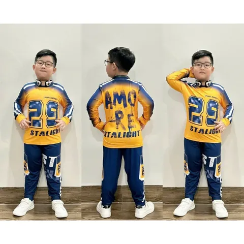 12-45kg A542 Đồ bộ dài tay bé trai thun lạnh in 3D họa tiết thể thao đường phố ngầu đẹp, bộ thể thao bóng đá