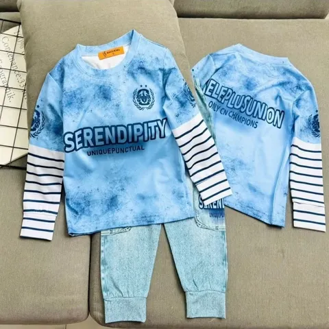 12-45kg A542 Đồ bộ dài tay bé trai thun lạnh in 3D họa tiết thể thao đường phố ngầu đẹp, bộ thể thao bóng đá
