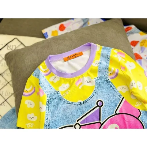 Váy bé gái size đại 10-42kg, Đầm suông thun lạnh in 3D giả yếm jean xinh xắn, Váy Labubu cho bé gái