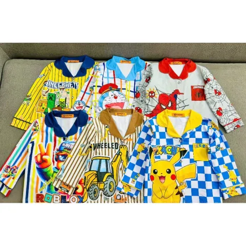 12-45kg A708 Bộ pijama bé trai vải thun lạnh mềm mịn mát họa tiết hoạt hình siêu đẹp