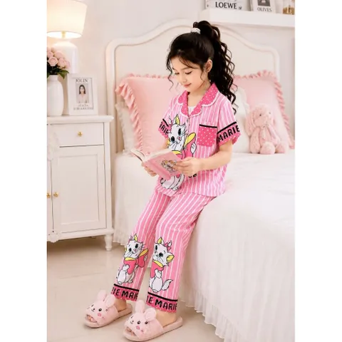 12-45kg A902 Bộ Pijama Bé Gái Thun Lạnh 3D Hoạt Hình Mềm Mịn Dễ Thương