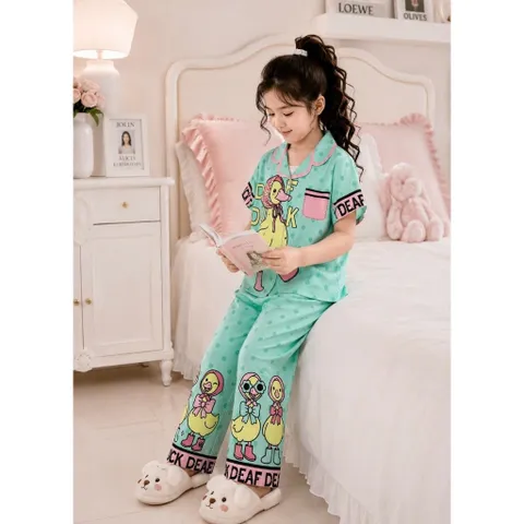 12-45kg A902 Bộ Pijama Bé Gái Thun Lạnh 3D Hoạt Hình Mềm Mịn Dễ Thương