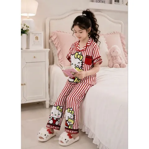 12-45kg A902 Bộ Pijama Bé Gái Thun Lạnh 3D Hoạt Hình Mềm Mịn Dễ Thương