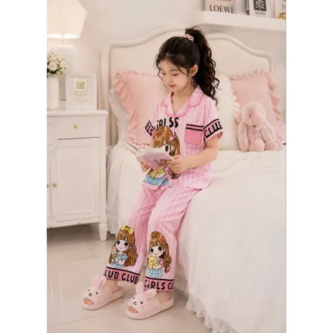 12-45kg A902 Bộ Pijama Bé Gái Thun Lạnh 3D Hoạt Hình Mềm Mịn Dễ Thương
