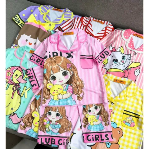 12-45kg A902 Bộ Pijama Bé Gái Thun Lạnh 3D Hoạt Hình Mềm Mịn Dễ Thương