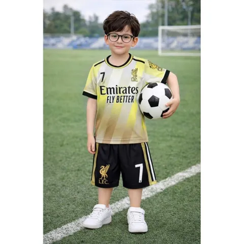 12-45kg A682 Đồ bộ bé trai quần đùi áo ngắn tay thun lạnh in họa tiết thể thao đường phố ngầu đẹp, bộ thể thao bóng đá
