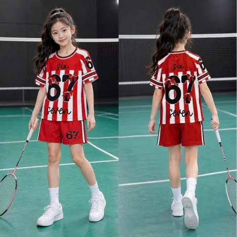 13-49kg H9 Đồ bộ bé gái quần đùi áo tay ngắn thun lạnh họa tiết hoạt hình thể thao siêu cưng