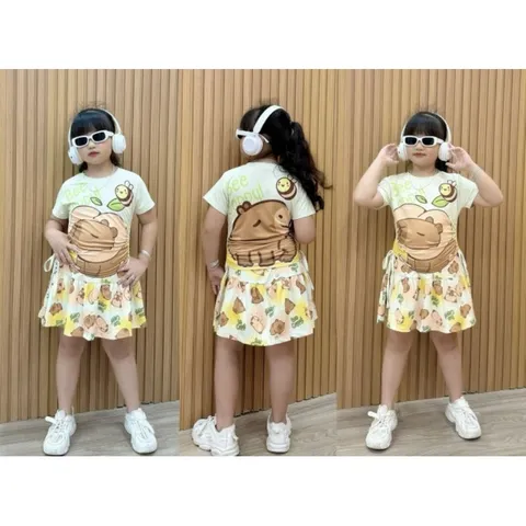 10-40kg Sét Bộ Áo Và Chân Váy Có Quần Trong Cho Bé Gái Size Đại Chất Vải Thun Lạnh loại 1 in Hoạt Hình Hot Trend
