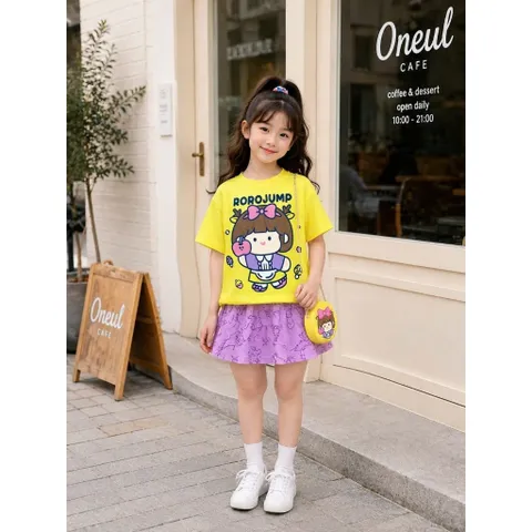 10-40kg H12 Sét áo + chân váy siêu cưng cho bé gái năng động, set áo váy thun cotton VNXK