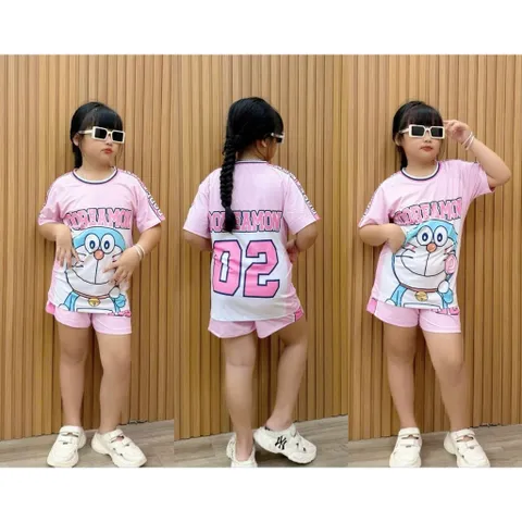 11-45kg A487 Đồ bộ bé gái quần đùi áo tay ngắn vải thun lạnh họa tiết hoạt hình thể thao siêu cưng