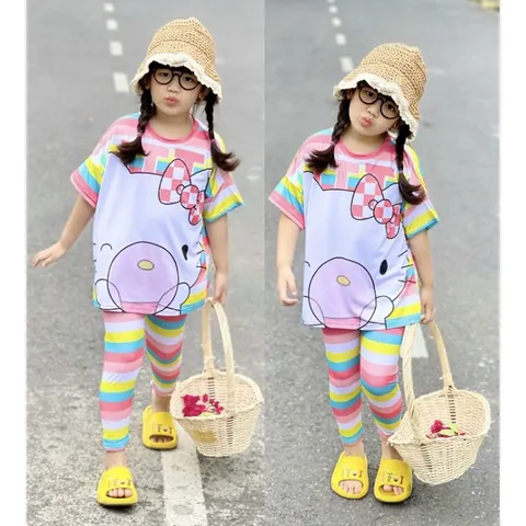 (20-40ký) Bộ tay ngắn quần dài thun lạnh in 3D siêu đẹp, bộ quần áo bé gái