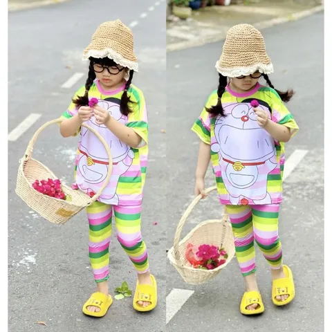 (20-40ký) Bộ tay ngắn quần dài thun lạnh in 3D siêu đẹp, bộ quần áo bé gái