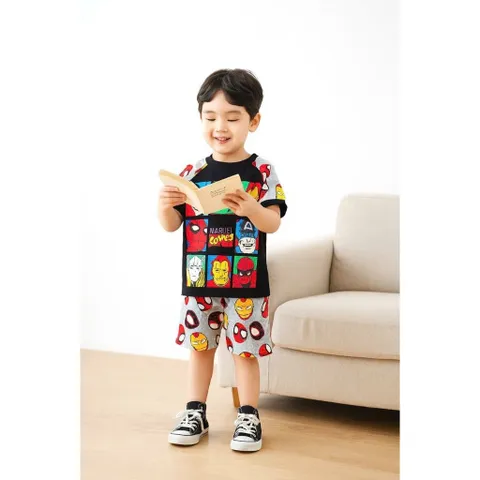 10-26kg H8 Đồ bộ bé trai vải thun borip in họa tiết hoạt hình mềm đẹp