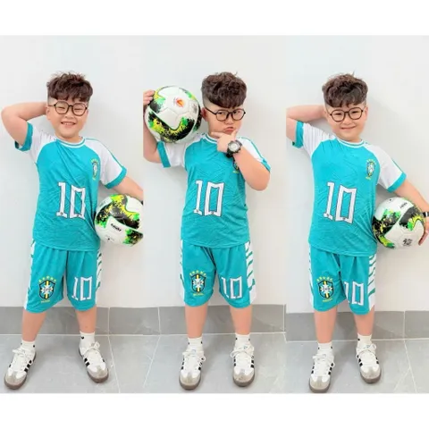 11-45kg A405 Đồ bộ bé trai quần đùi áo ngắn tay thun lạnh in họa tiết thể thao đường phố ngầu đẹp, bộ thể thao bóng đá
