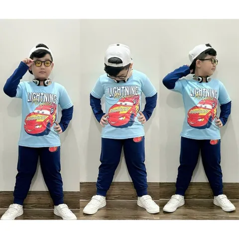 11-40kg H7 Đồ Bộ Dài Tay Bé Trai Size Đại, Sét Quần Áo Thu Đông Bé Trai Vải Thun Cotton in Hoạt Hình Đẹp VNXK