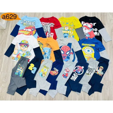11-40kg H7 Đồ Bộ Dài Tay Bé Trai Size Đại, Sét Quần Áo Thu Đông Bé Trai Vải Thun Cotton in Hoạt Hình Đẹp VNXK