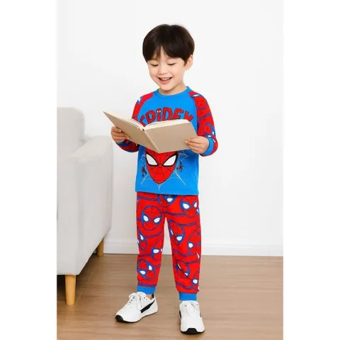 10-43kg H1 Đồ bộ dài tay bé trai size đại chất thun borip in họa tiết hoạt hình mềm đẹp