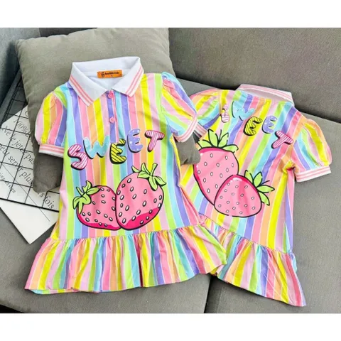 12-45kg A521 Đầm suông thun lạnh in 3D họa tiết hoạt hình siêu cưng, váy bé gái size đại