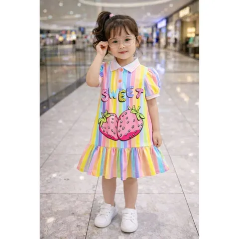 12-45kg A521 Đầm suông thun lạnh in 3D họa tiết hoạt hình siêu cưng, váy bé gái size đại