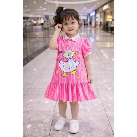12-45kg A521 Đầm suông thun lạnh in 3D họa tiết hoạt hình siêu cưng, váy bé gái size đại