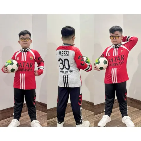 12-45kg A441 Đồ bộ dài tay bé trai chất thun lạnh in 3D họa tiết thể thao đường phố ngầu đẹp, bộ thể thao bóng đá