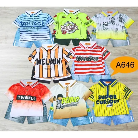 11-45kg A646 Bộ Đồ Polo Bé Trai Vải Thun Lạnh in 3D Họa Tiết Thể Thao Đường Phố Ngầu Đẹp