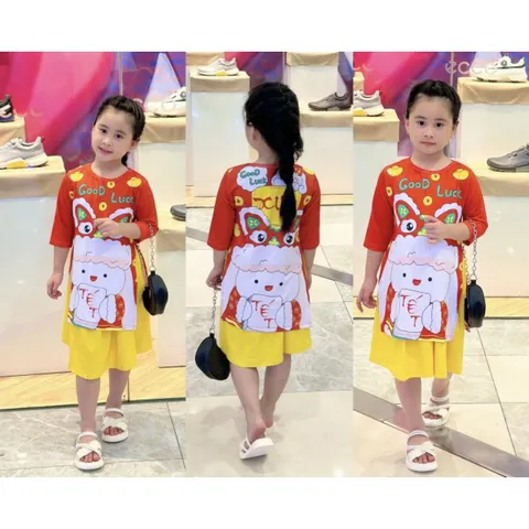 10-40kg | Sét áo dài bé gái thun lạnh in 3D cực xinh xắn