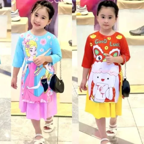 10-40kg | Sét áo dài bé gái thun lạnh in 3D cực xinh xắn
