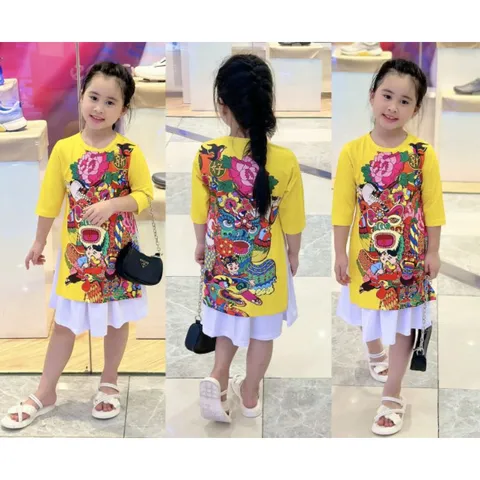 10-40kg | Sét áo dài bé gái thun lạnh in 3D cực xinh xắn