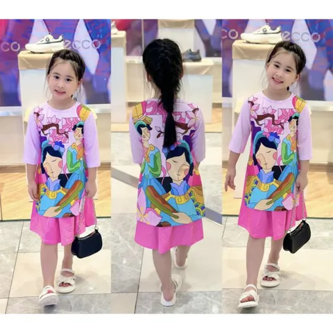 10-40kg | Sét áo dài bé gái thun lạnh in 3D cực xinh xắn