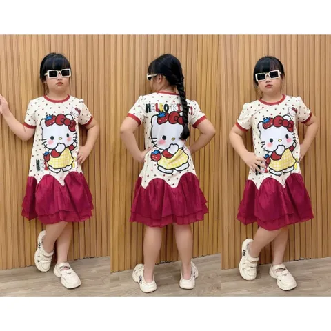 12-45kg A692 Đầm suông thun lạnh phối voan siêu mịn, váy bé gái size đại