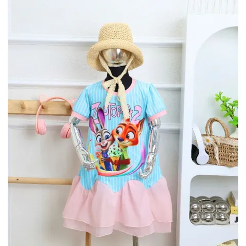 12-45kg A692 Đầm suông thun lạnh phối voan siêu mịn, váy bé gái size đại