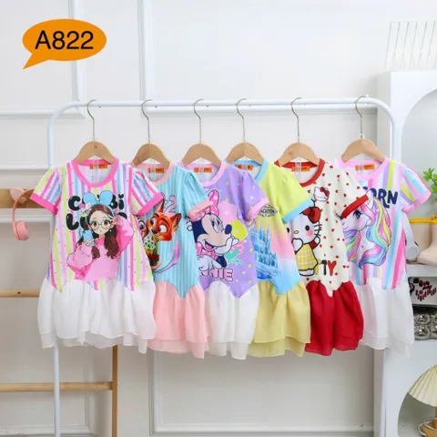 12-45kg A692 Đầm suông thun lạnh phối voan siêu mịn, váy bé gái size đại