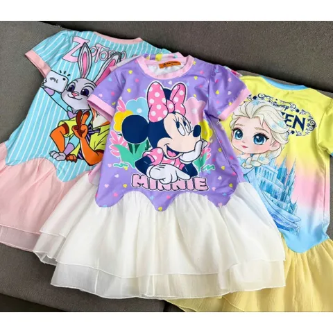 12-45kg A692 Đầm suông thun lạnh phối voan siêu mịn, váy bé gái size đại