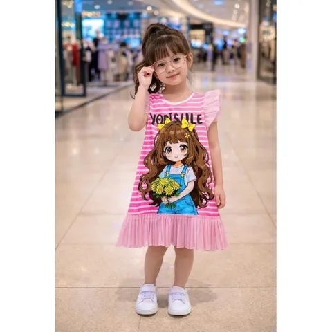12-45kg A613 Đầm suông thun lạnh phối voan xếp ly siêu mịn, váy bé gái size đại