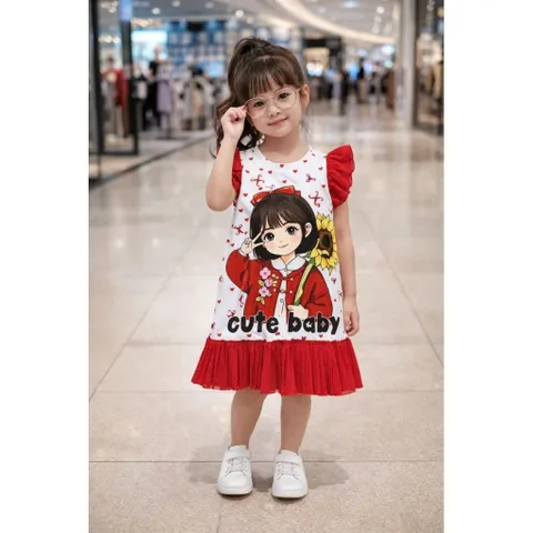 12-45kg A613 Đầm suông thun lạnh phối voan xếp ly siêu mịn, váy bé gái size đại