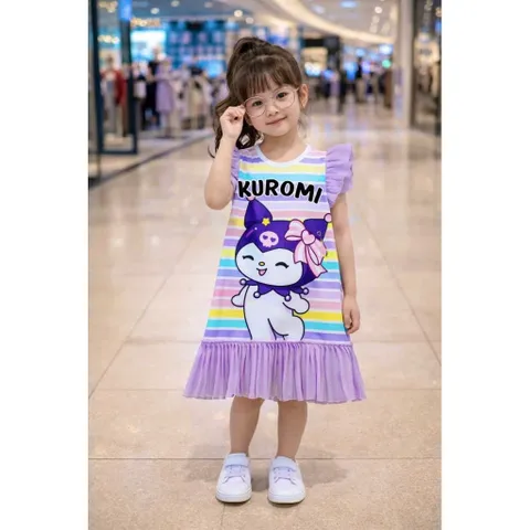 12-45kg A613 Đầm suông thun lạnh phối voan xếp ly siêu mịn, váy bé gái size đại
