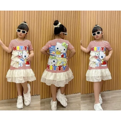 Váy bé gái size đại 12-42 kg, Đầm suông thun lạnh phối voan siêu mịn cho bé gái