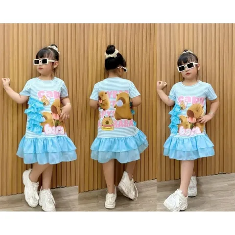 Váy bé gái size đại 12-42 kg, Đầm suông thun lạnh phối voan siêu mịn cho bé gái
