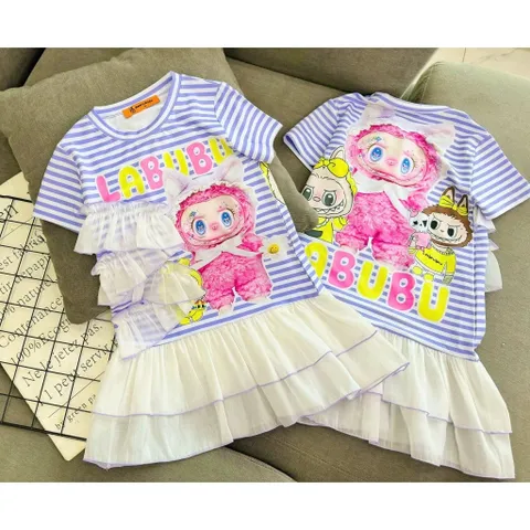 Váy bé gái size đại 12-42 kg, Đầm suông thun lạnh phối voan siêu mịn cho bé gái