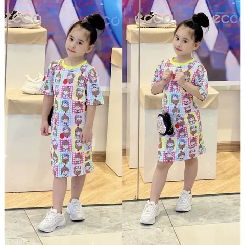 Váy bé gái 10 đến 40kg, đầm thun lạnh in 3D siêu mềm đẹp siêu hot hit