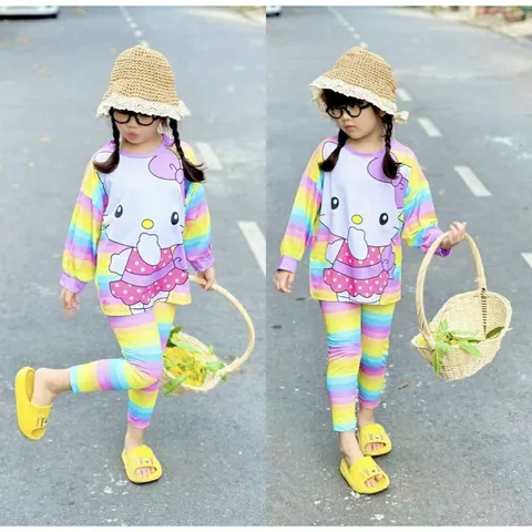 [10-42kg] Bộ quần dài tay ngắn thun lạnh in 3D siêu cưng, đồ bộ bé gái size đại - Đồ bộ trẻ em