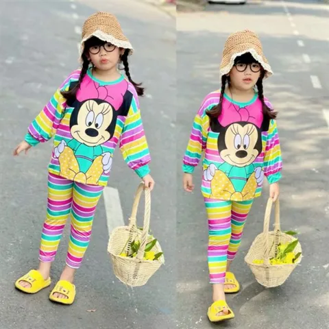 [10-42kg] Bộ quần dài tay ngắn thun lạnh in 3D siêu cưng, đồ bộ bé gái size đại - Đồ bộ trẻ em