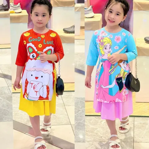 20-40kg | Sét áo dài bé gái size đại thun lạnh in 3D cực xinh xắn