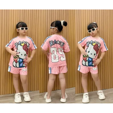 11-45kg Đồ bộ mặc nhà bé gái quần đùi áo tay ngắn vải thun lạnh in hoạt hình Hot Trend, bộ thể thao bé gái
