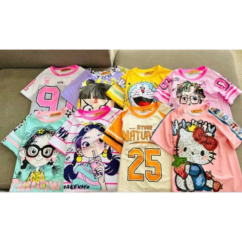 11-45kg Đồ bộ bé gái size đại thun lạnh in hình hoạt hình thể thao dễ thương, bộ thể thao bé gái